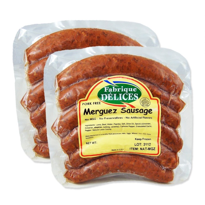 Merguez Sausage - Spicy Lamb Sausages - 100% Lamb - Pork-Free - 6 Links - (Pack of 2) Merguez Sausage - Spicy Lamb Sausages - 100% Lamb - Pork-Free - 6 Links - (Pack of 2)
