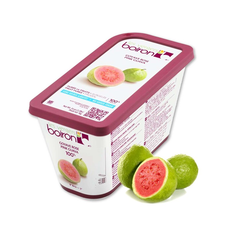 Pink Guava Fruit Puree - Frozen - By Les Vergers Boiron - 86% Fruit - 2.2Lbs - Kosher