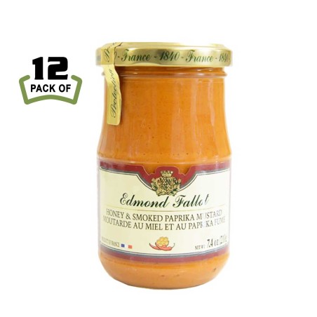 Edmond Fallot Honey & Smoked Paprika Dijon Mustard - sweet and smoky French mustard in a 7.4 oz glass jar