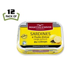Sardines in Lemon and Extra Virgin Olive Oil by Les Mouettes d'Arvor - 4.05oz Tin - French Gourmet - (Pack of 12)