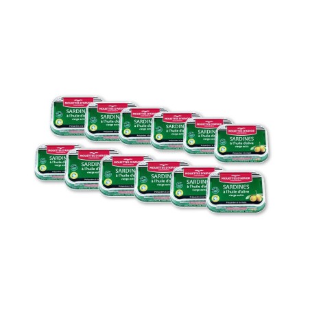 Whole Sardines in Extra Virgin Olive Oil by Les Mouettes d'Arvor - 4.05oz Tin - French Gourmet - (Pack of 12)