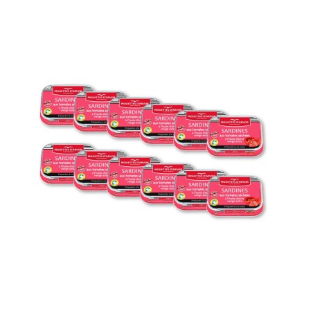 Sardines in Sundried Tomatoes and Extra Virgin Olive Oil by Les Mouettes d'Arvor - 4.05oz Tin - French Gourmet - (Pack of 12)