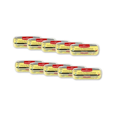 Filets of Mackerel in White Wine by Les Mouettes d'Arvor - 6.2oz Tin - French Gourmet - (Pack of 10)
