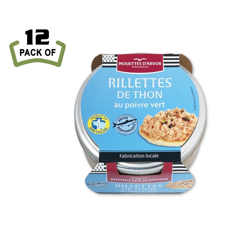Tuna Rillettes with Green Peppercorn by Les Mouettes d'Arvor - 4.4oz Glass Jar - French Gourmet - (Pack of 12)