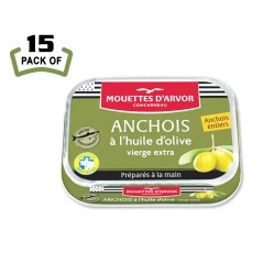 Whole Anchovies in Extra Virgin Olive Oil by Les Mouettes d'Arvor - 3.5oz Tin - French Gourmet - (Pack of 15)