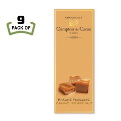 Praline Filled Chocolate bar with Salted Butter Caramel by Comptoir du Cacao - 2.8oz - French Gourmet Chocolate - (Pack of 9)