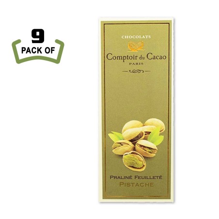 Praline Filled Chocolate bar with Pistachios by Comptoir du Cacao - 2.8oz - French Gourmet Chocolate - (Pack of 9)