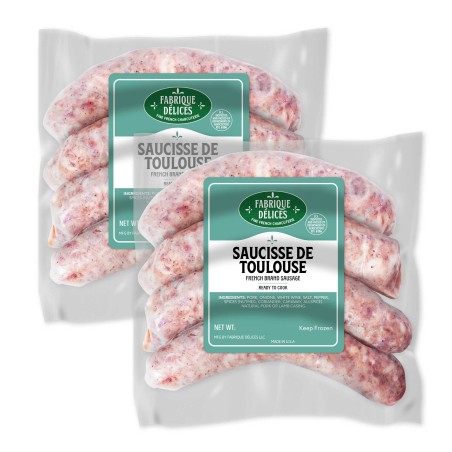 Toulouse Sausages - Saucisse de Toulouse - by Fabrique Delices - All Natural - 4 Links - (Pack of 2)