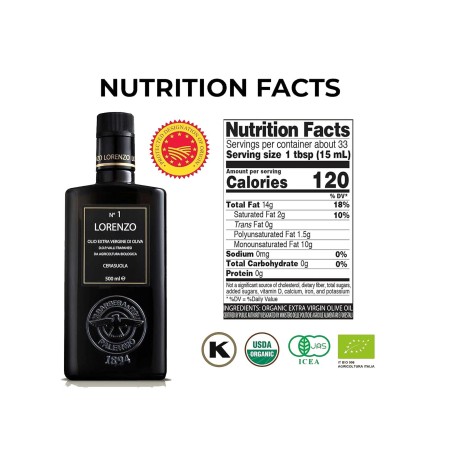 Lorenzo No.1 Organic Extra Virgin Olive Oil by Barbera - 17.6oz - Italian Gourmet
